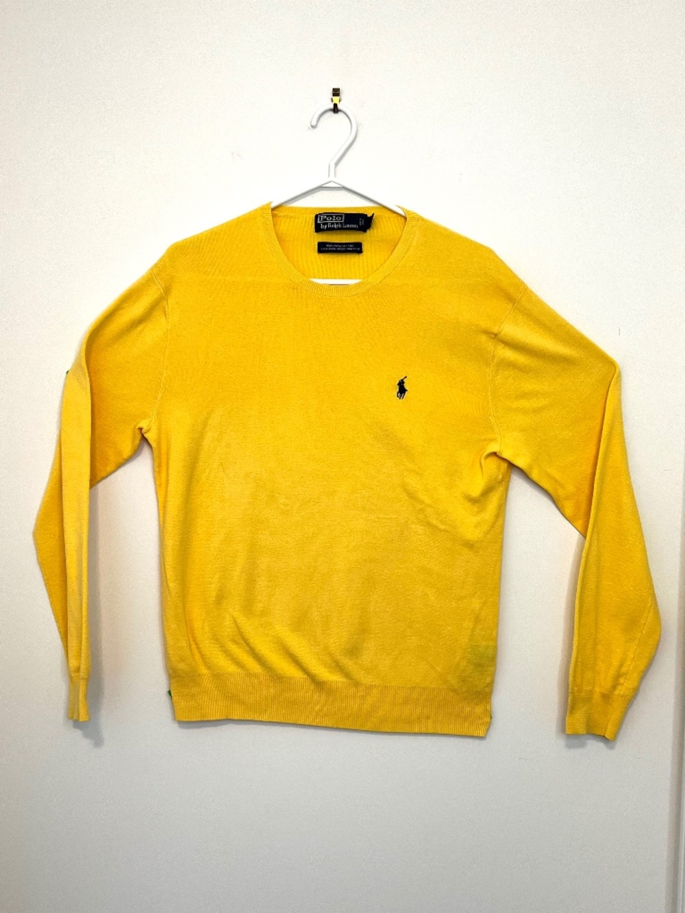 Polo By Ralph Lauren Sweater Mens Medium Yellow 100% Pima Cotton Knit Crew Neck